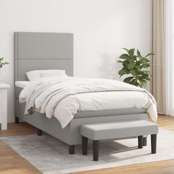 Cadre de lit avec matelas Gris clair 90x200 cm Tissu