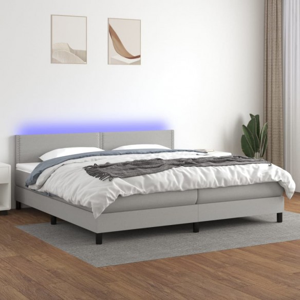 Cadre de lit matelas LED Gris clair 200x200 cm Tissu