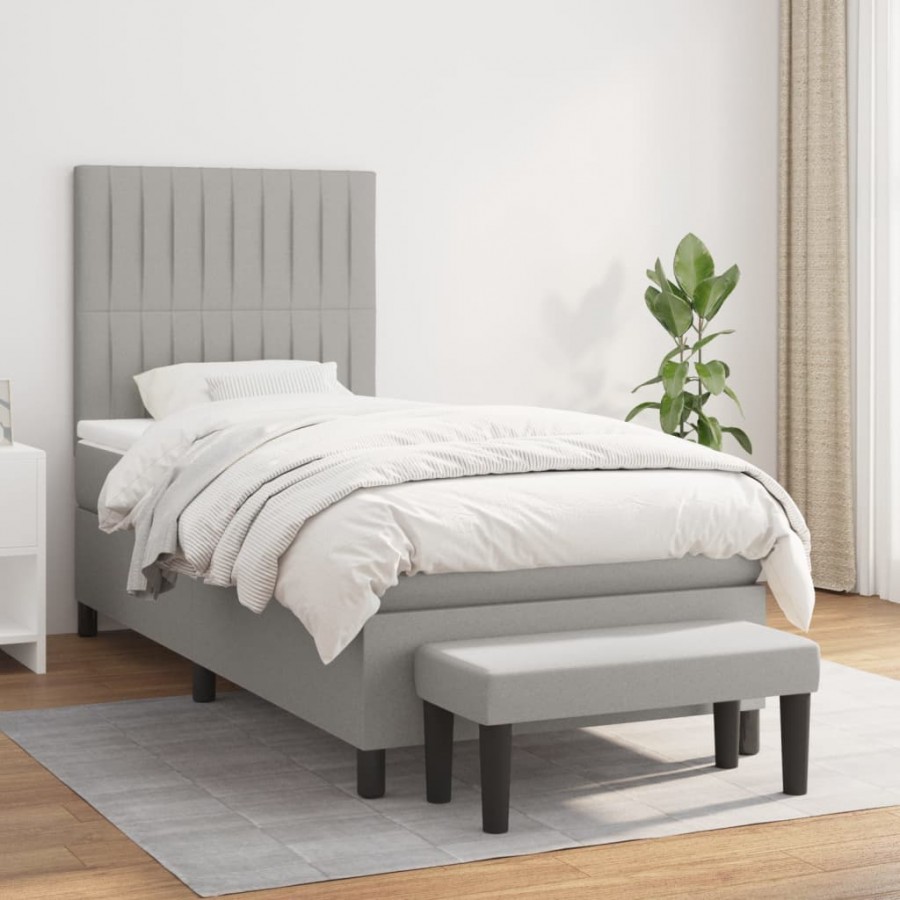 Cadre de lit et matelas Gris clair 90x190 cm Tissu