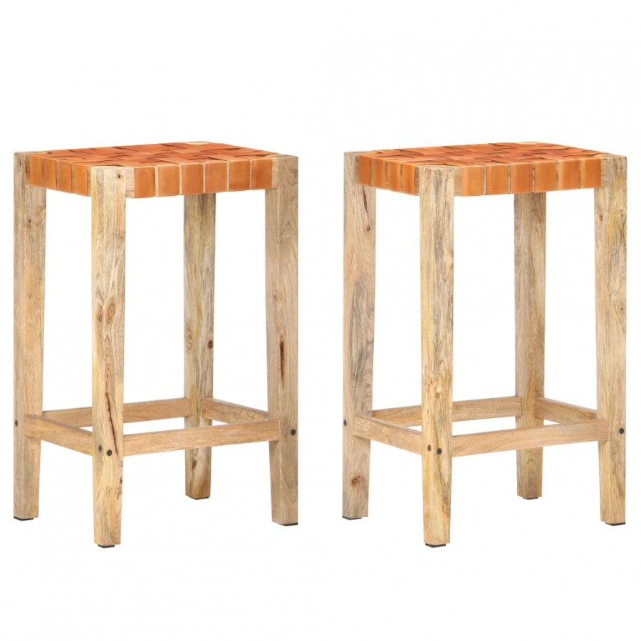 Tabourets de bar lot de 2 marron cuir véritable 75 cm