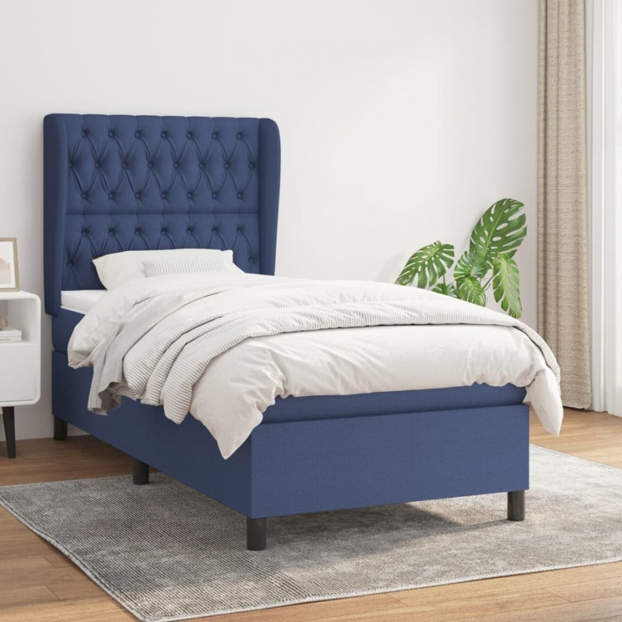 Cadre de lit avec matelas Bleu 90x200 cm Tissu