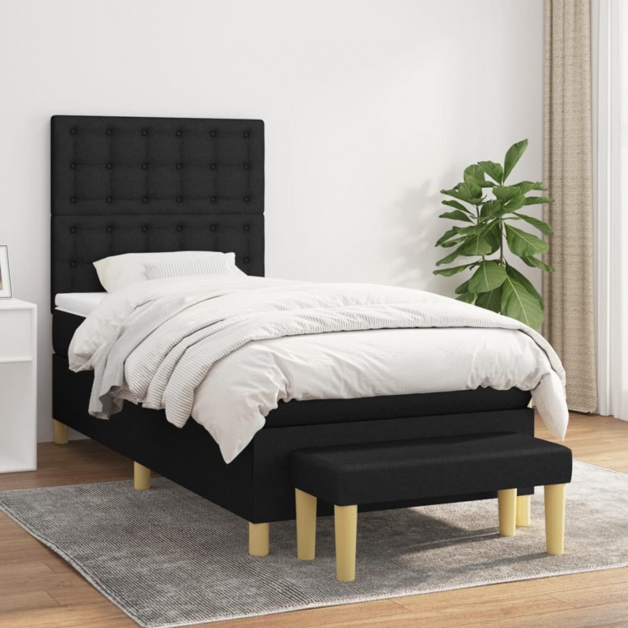 Cadre de lit avec matelas Noir 100x200 cm Tissu