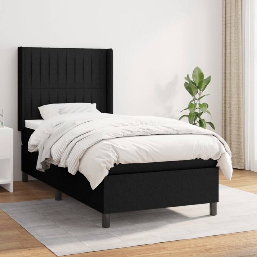 Cadre de lit avec matelas Noir 100x200 cm Tissu