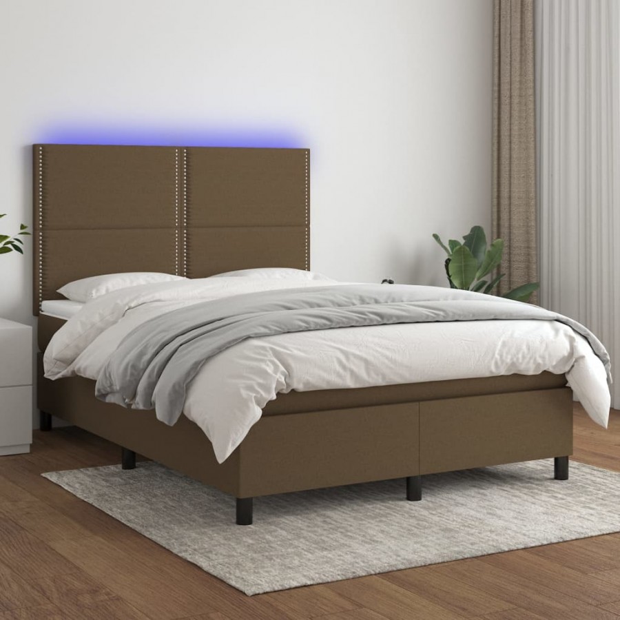 Cadre de lit matelas et LED Marron foncé 140x190 cm