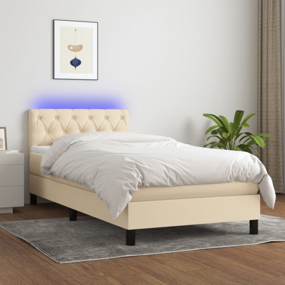 Cadre de lit avec matelas LED Crème 80x200 cm Tissu