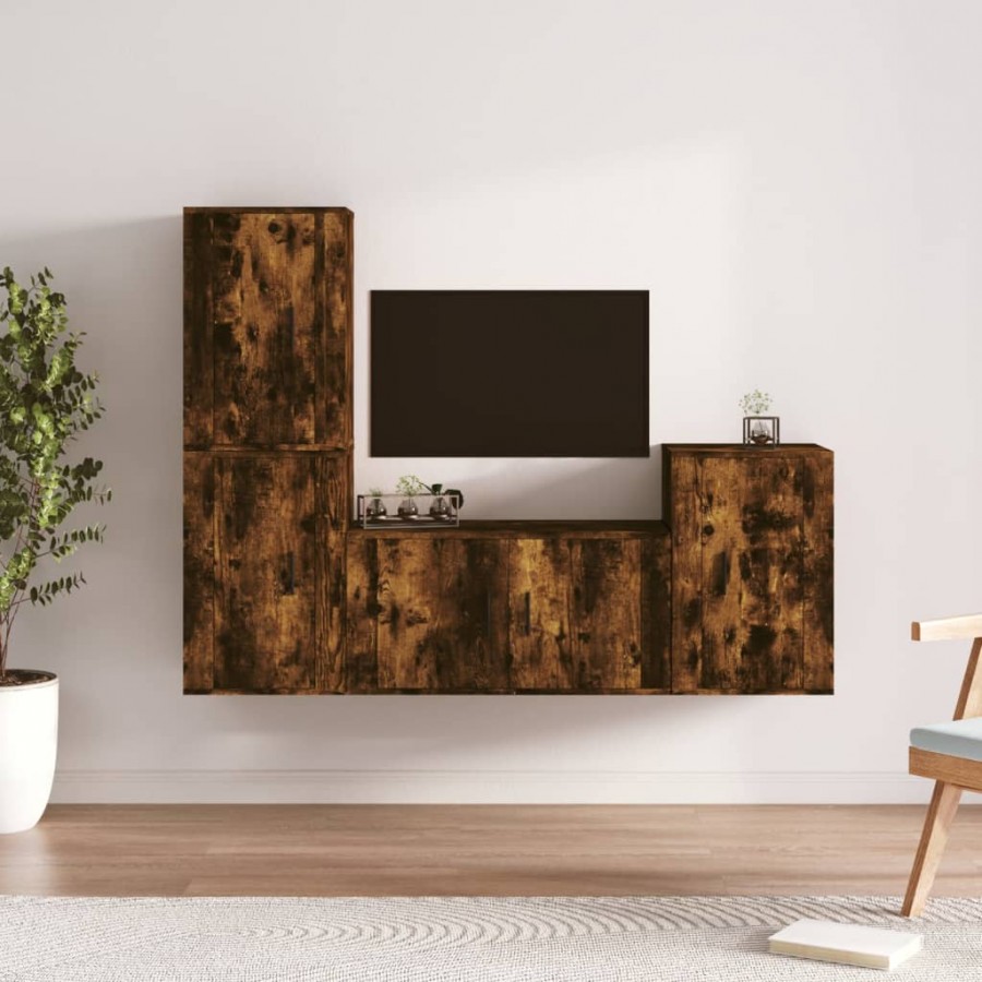 Ensemble de meubles TV 4 pcs Chêne fumé Bois d'ingénierie