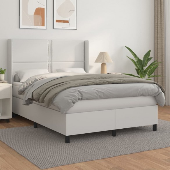 Cadre de lit avec matelas Blanc 140x200cm Similicuir