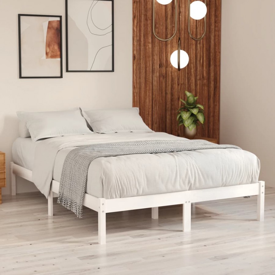 Cadre de lit Blanc Bois de pin massif 140x190 cm