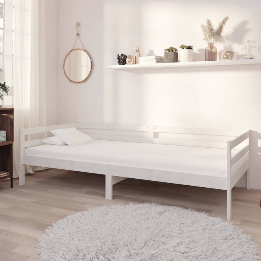 Lit de repos avec matelas 90x200 cm Blanc Bois de pin massif