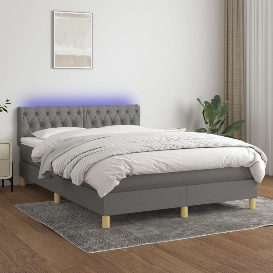 Cadre de lit et matelas et LED Gris foncé 140x190 cm