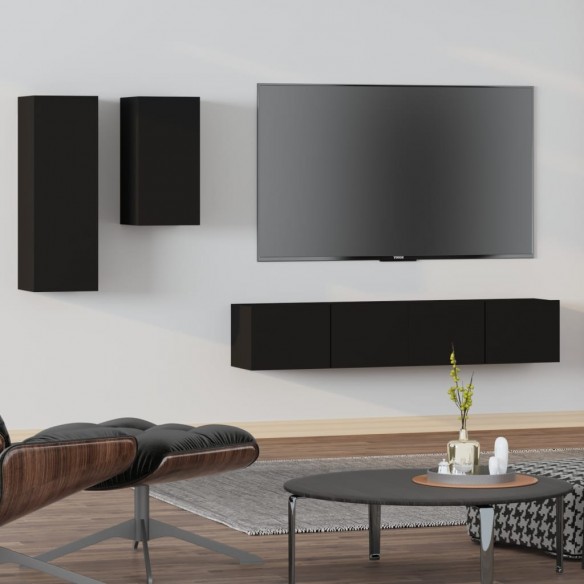 Ensemble de meubles TV 4 pcs Noir Bois d'ingénierie