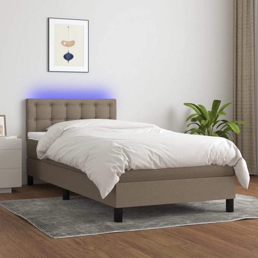 Cadre de lit avec matelas LED Taupe 100x200 cm Tissu