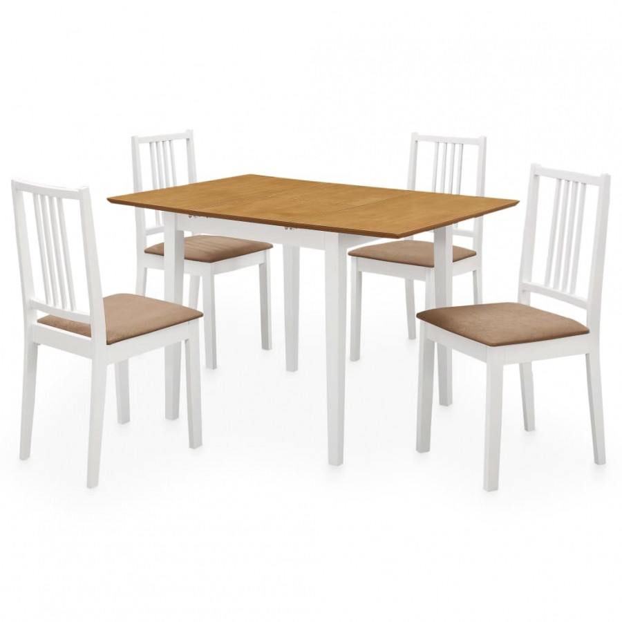 Ensemble Table extensible de salle à manger + 4 chaises coloris bois, blanc