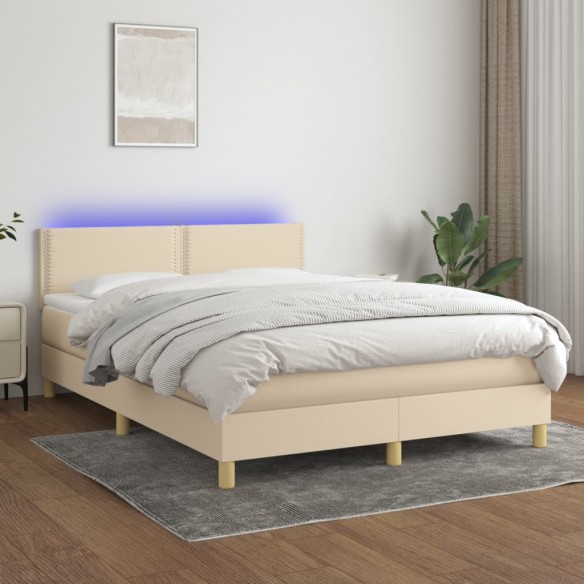 Cadre de lit avec matelas LED Crème 140x200 cm Tissu