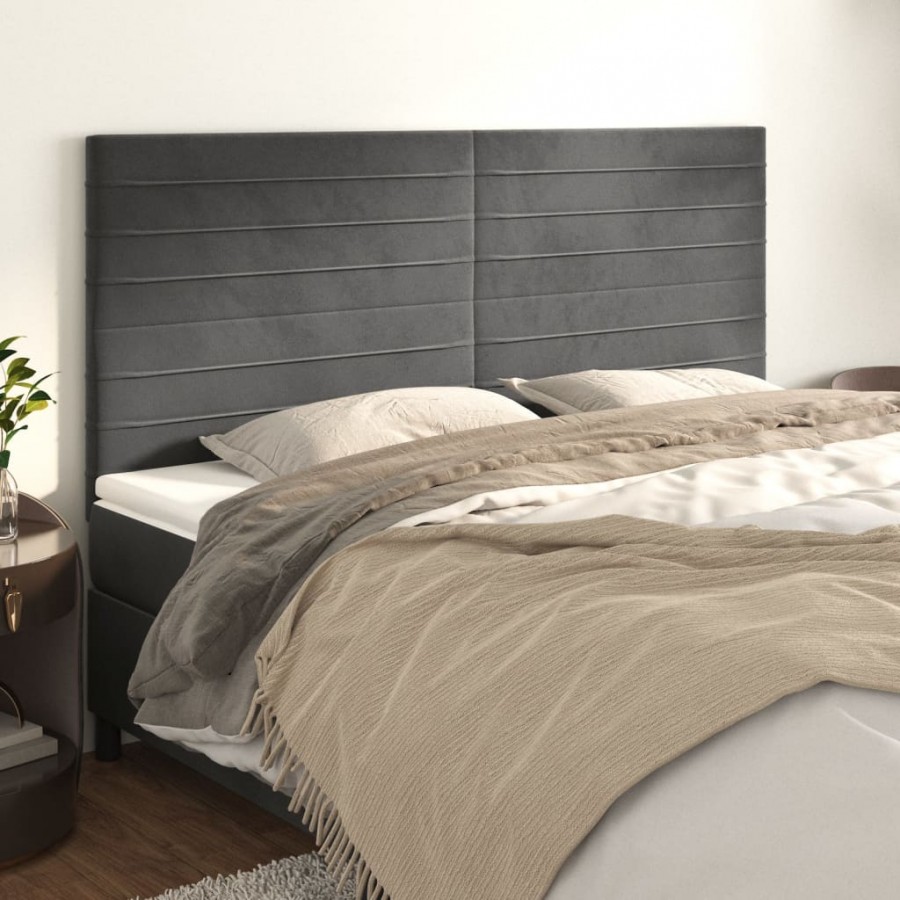 Têtes de lit 4 pcs Gris foncé 100x5x78/88 cm Velours