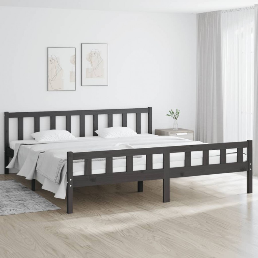 Cadre de lit Gris Bois massif 180x200 cm Super King