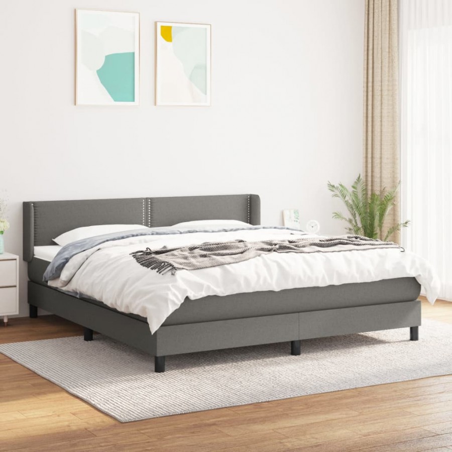 Cadre de lit avec matelas Gris foncé 160x200cm Tissu