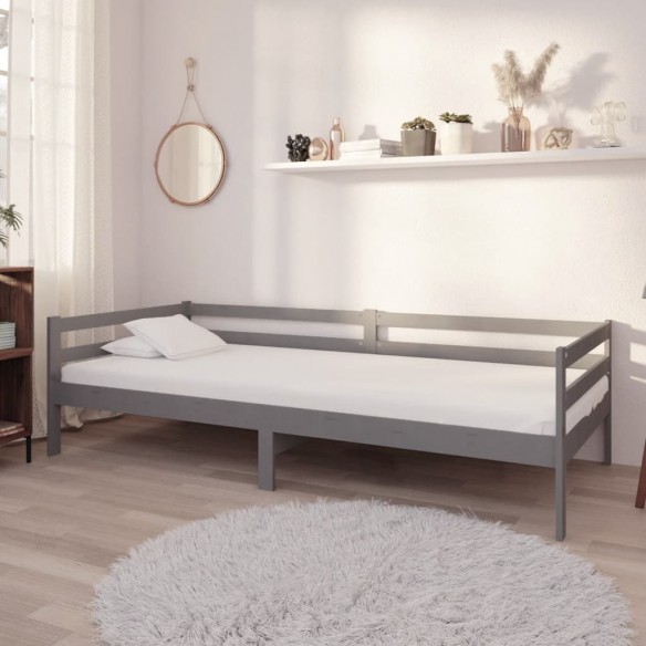 Lit de repos avec matelas 90x200 cm Gris Bois de pin massif