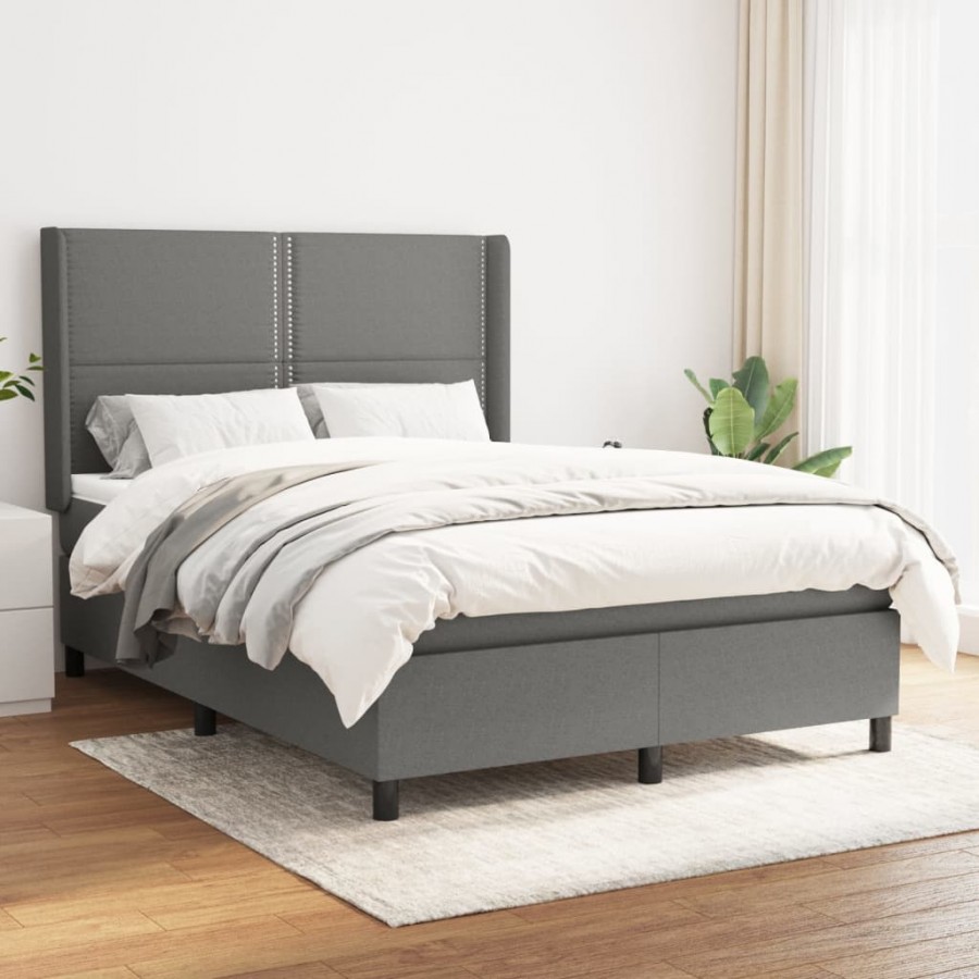 Cadre de lit avec matelas Gris foncé 140x200cm Tissu