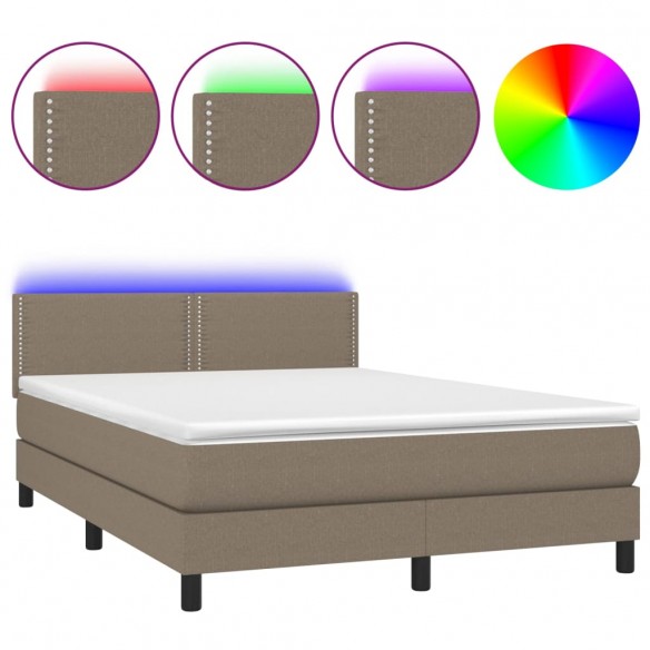 Cadre de lit avec matelas LED Taupe 140x200 cm Tissu