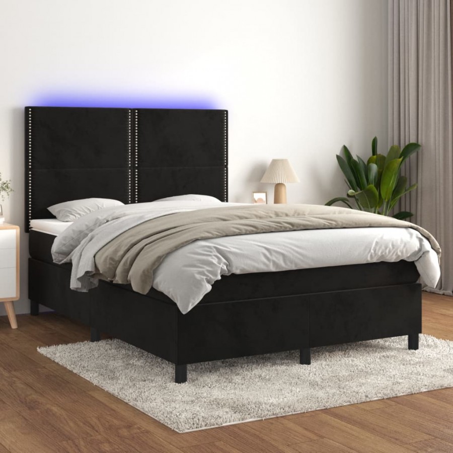 Cadre de lit matelas et LED Noir 140x190 cm Velours