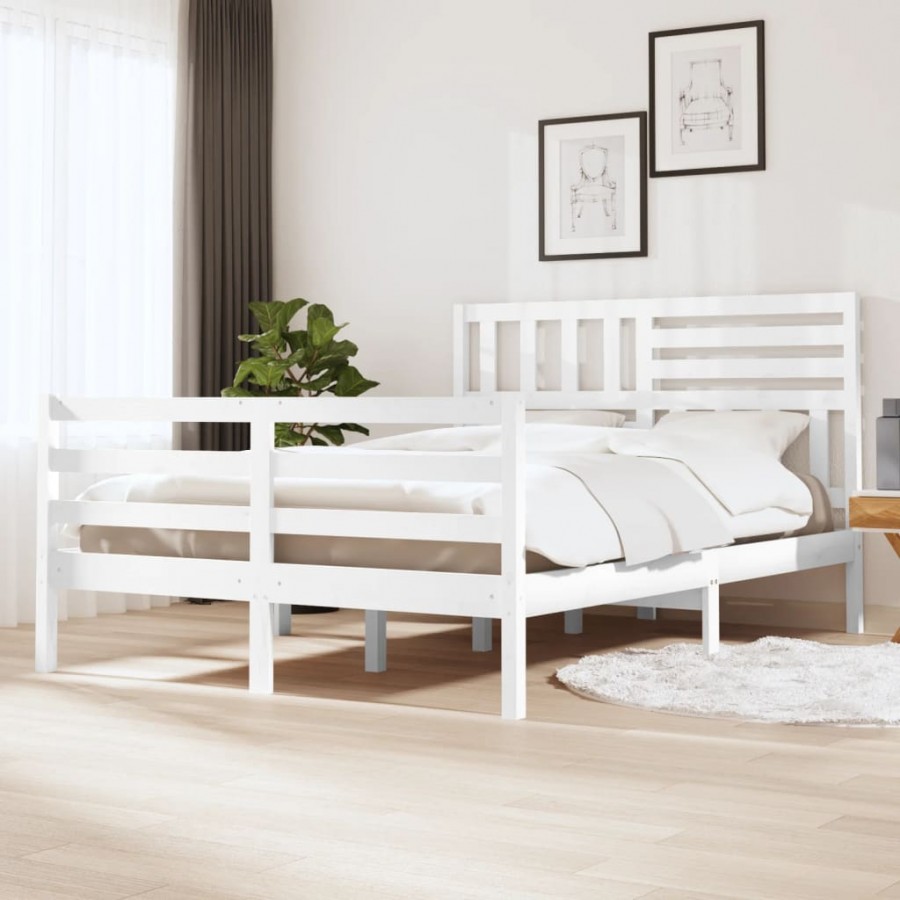 Cadre de lit Blanc Bois massif 120x190 cm Petit Double