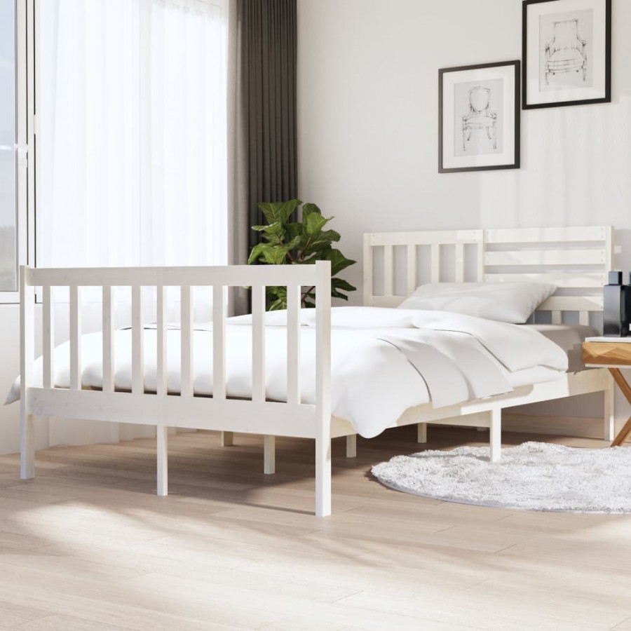 Cadre de lit Blanc Bois massif 135x190 cm Double