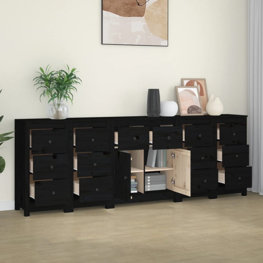 Buffet Noir 230x35x80 cm Bois massif de pin