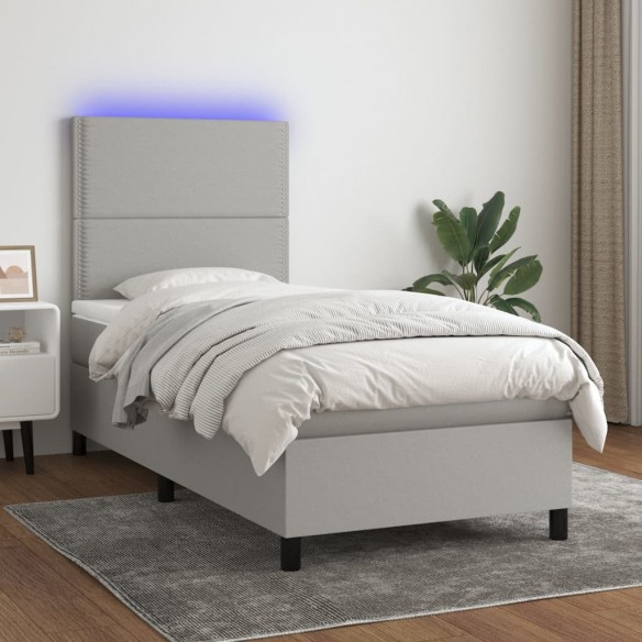 Cadre de lit avec matelas et LED Gris clair 90x190cm