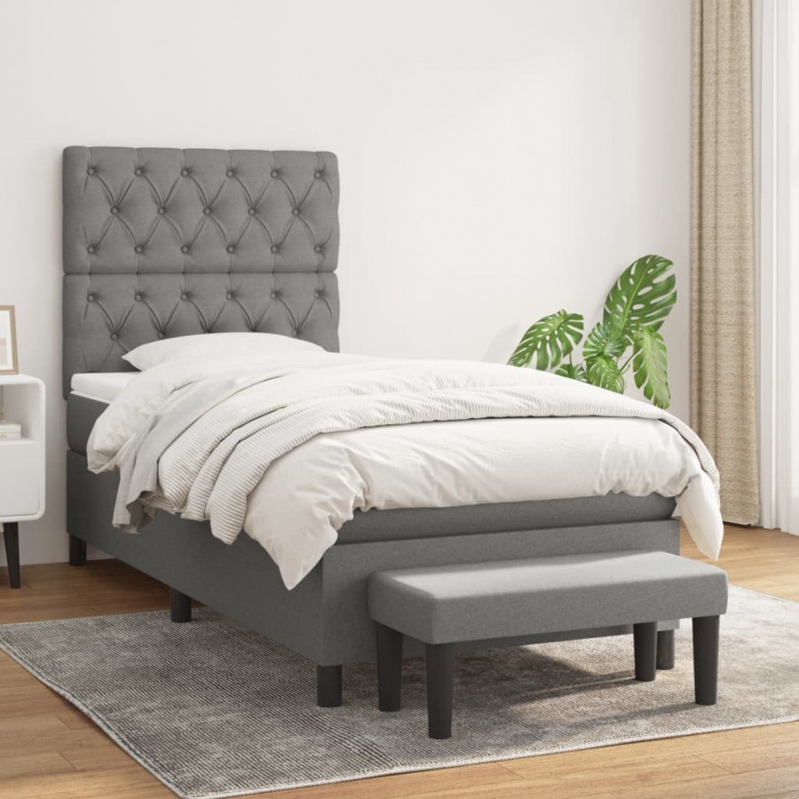 Cadre de lit avec matelas Gris foncé 80x200 cm Tissu