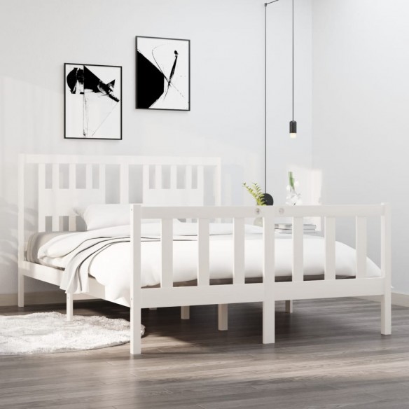 Cadre de lit Blanc Bois massif 140x190 cm