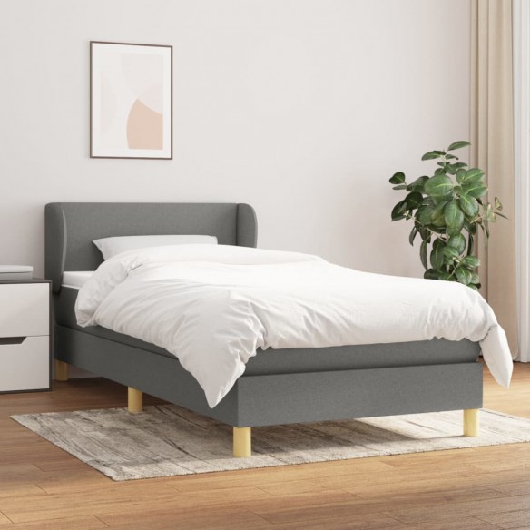 Cadre de lit avec matelas Gris foncé 100x200cm Tissu