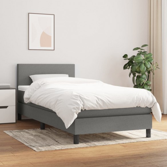 Cadre de lit avec matelas Gris foncé 100x200cm Tissu