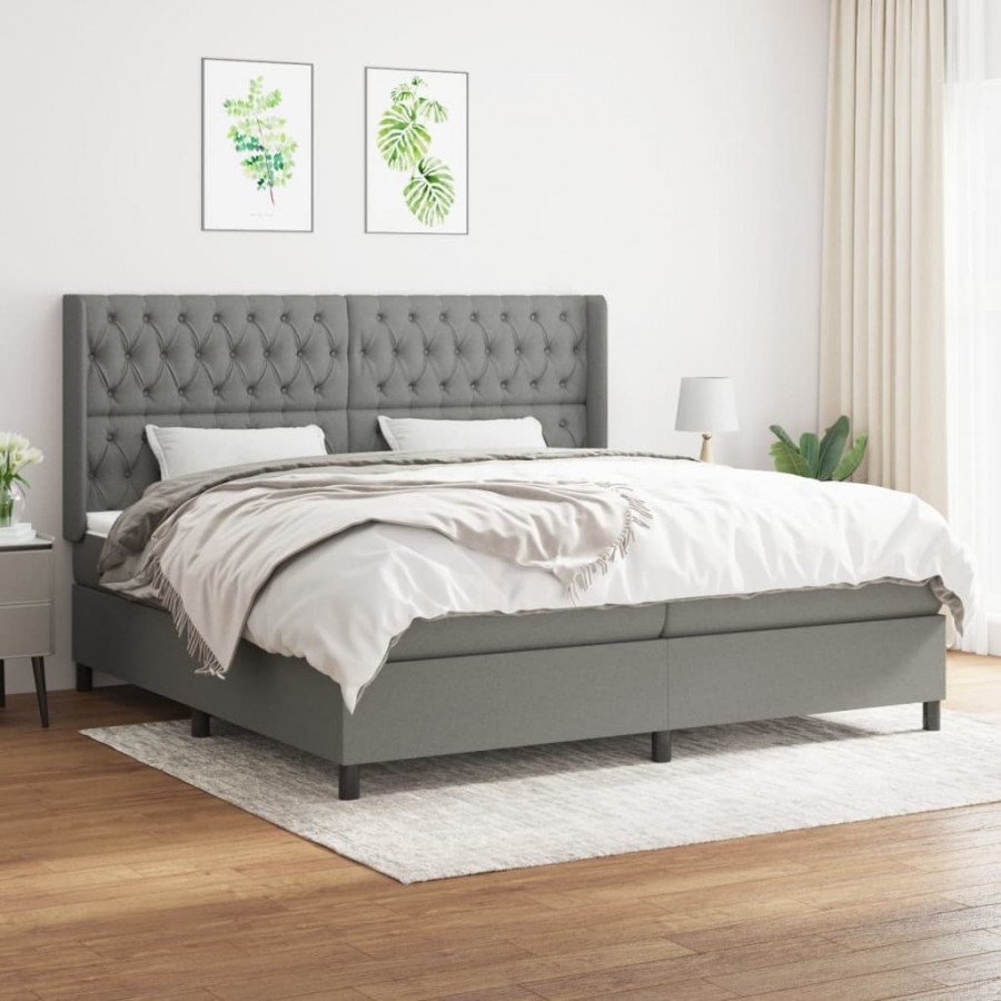 Cadre de lit avec matelas Gris foncé 200x200cm Tissu