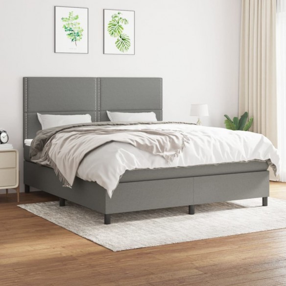 Cadre de lit avec matelas Gris foncé 180x200cm Tissu