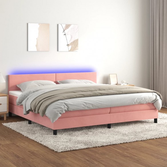 Cadre de lit avec matelas LED Rose 200x200cm Velours