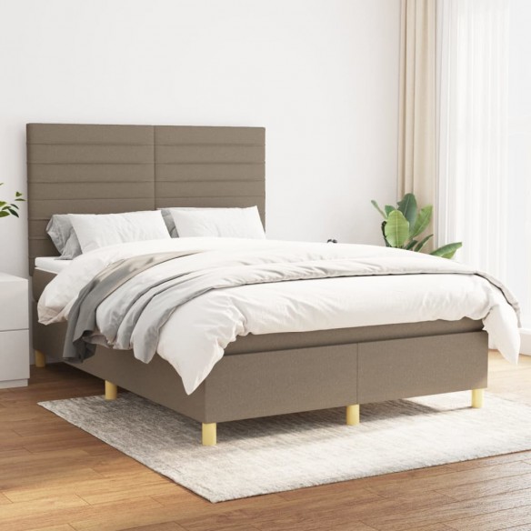 Cadre de lit avec matelas Taupe 140x190 cm Tissu