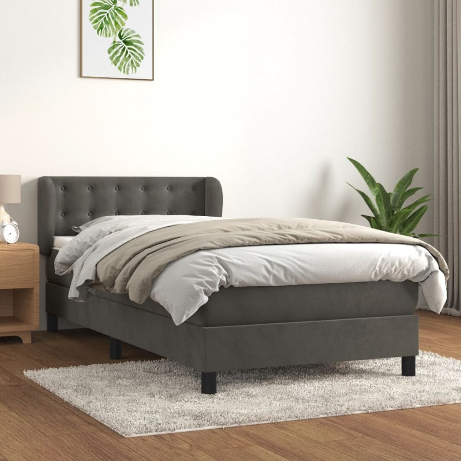 Cadre de lit et matelas Gris foncé 80x200 cm Velours