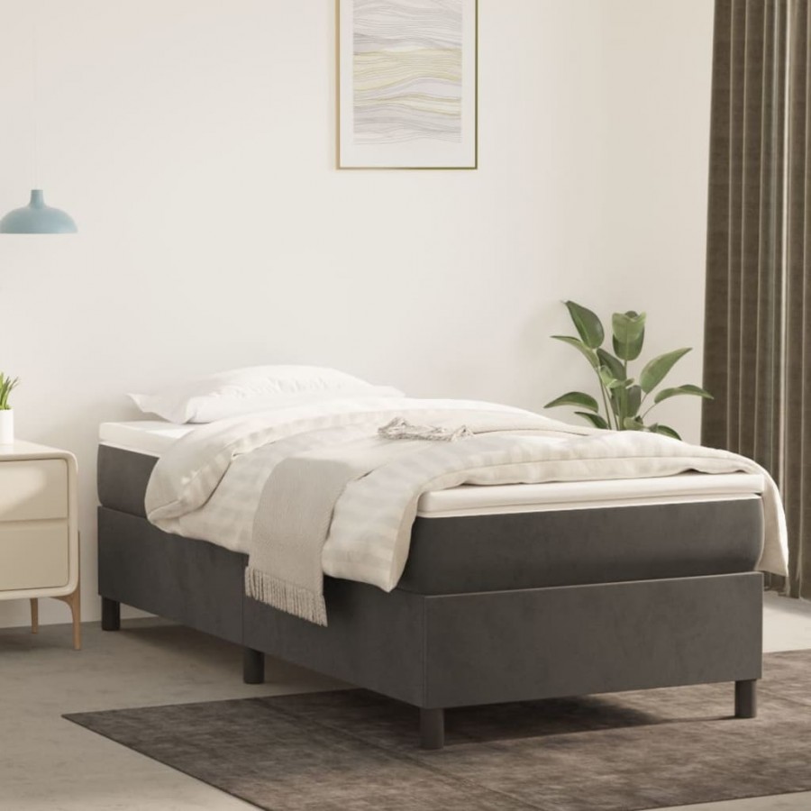 Cadre de lit et matelas Gris foncé 80x200 cm Velours