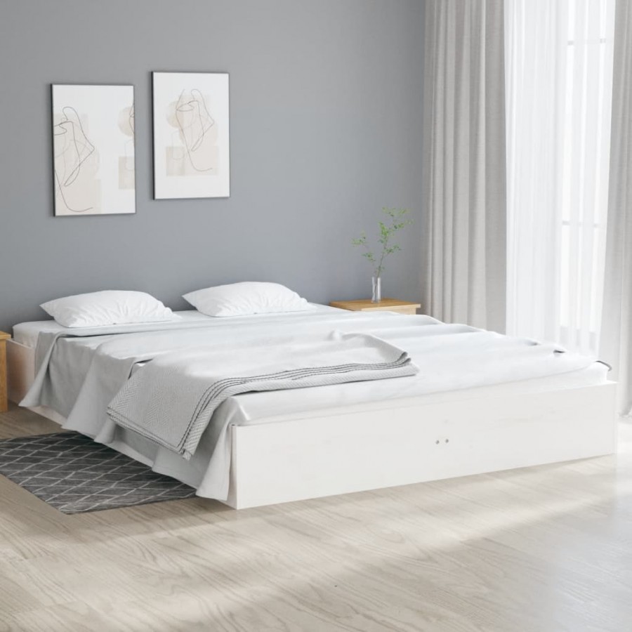 Cadre de lit blanc bois massif 140x190 cm