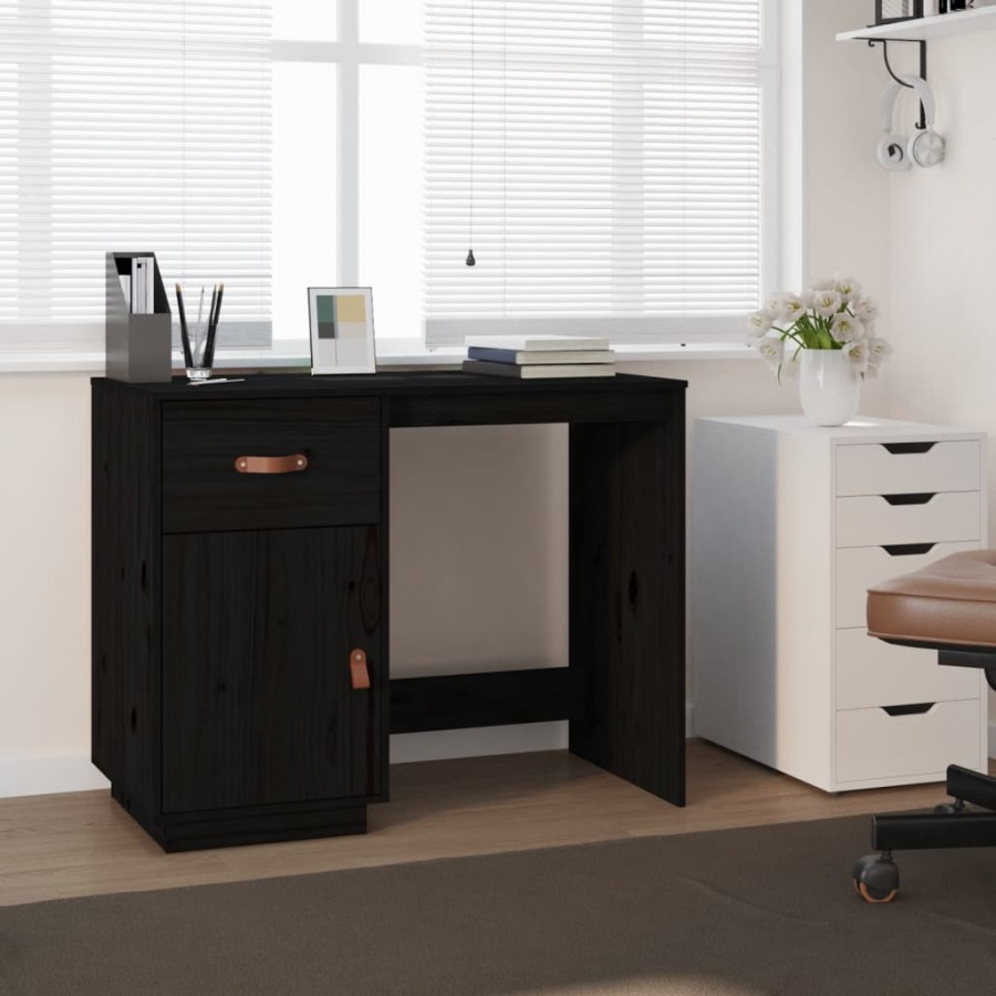 Bureau Noir 95x50x75 cm Bois massif de pin