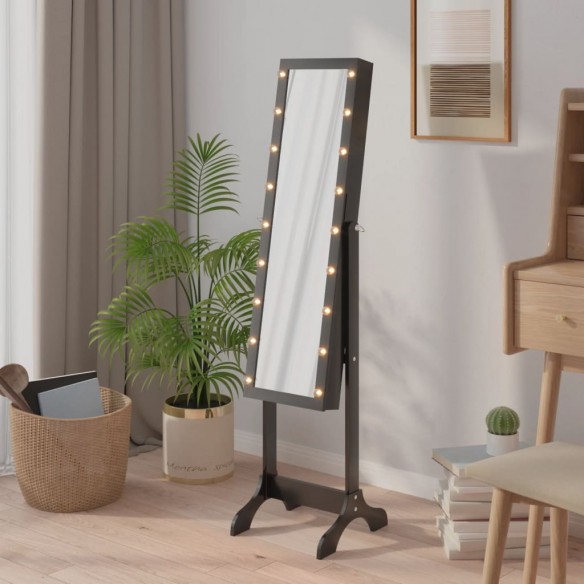 Miroir sur pied blanc avec LED noir 34x37x146 cm