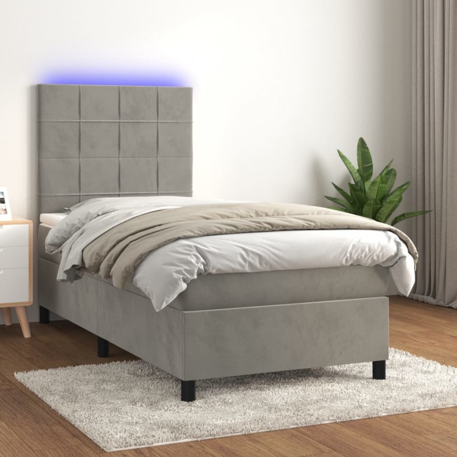 Cadre de lit matelas et LED Gris clair 100x200 cm