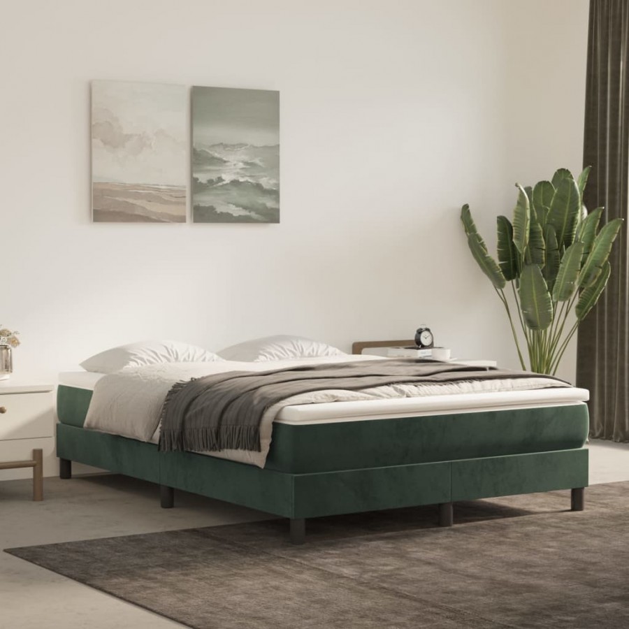 Cadre de lit et matelas Vert foncé 140x200cm Velours