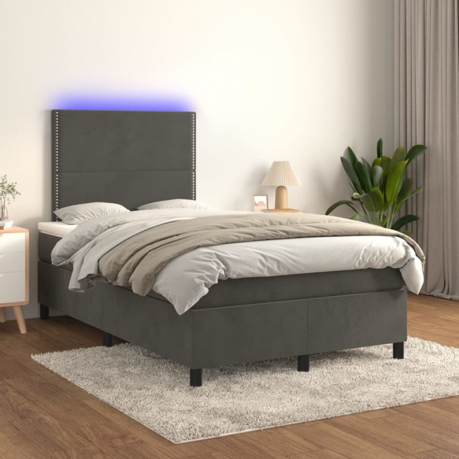 Cadre de lit matelas et LED Gris foncé 120x200 cm