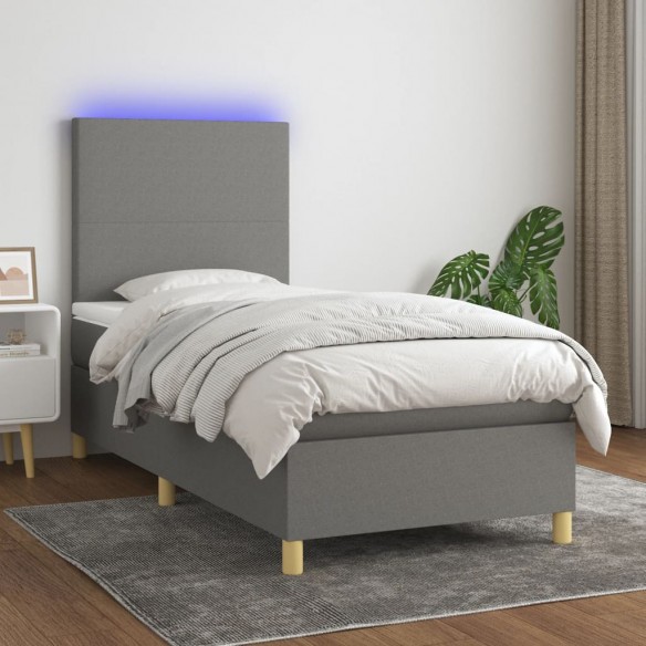 Cadre de lit et matelas et LED Gris foncé 100x200 cm