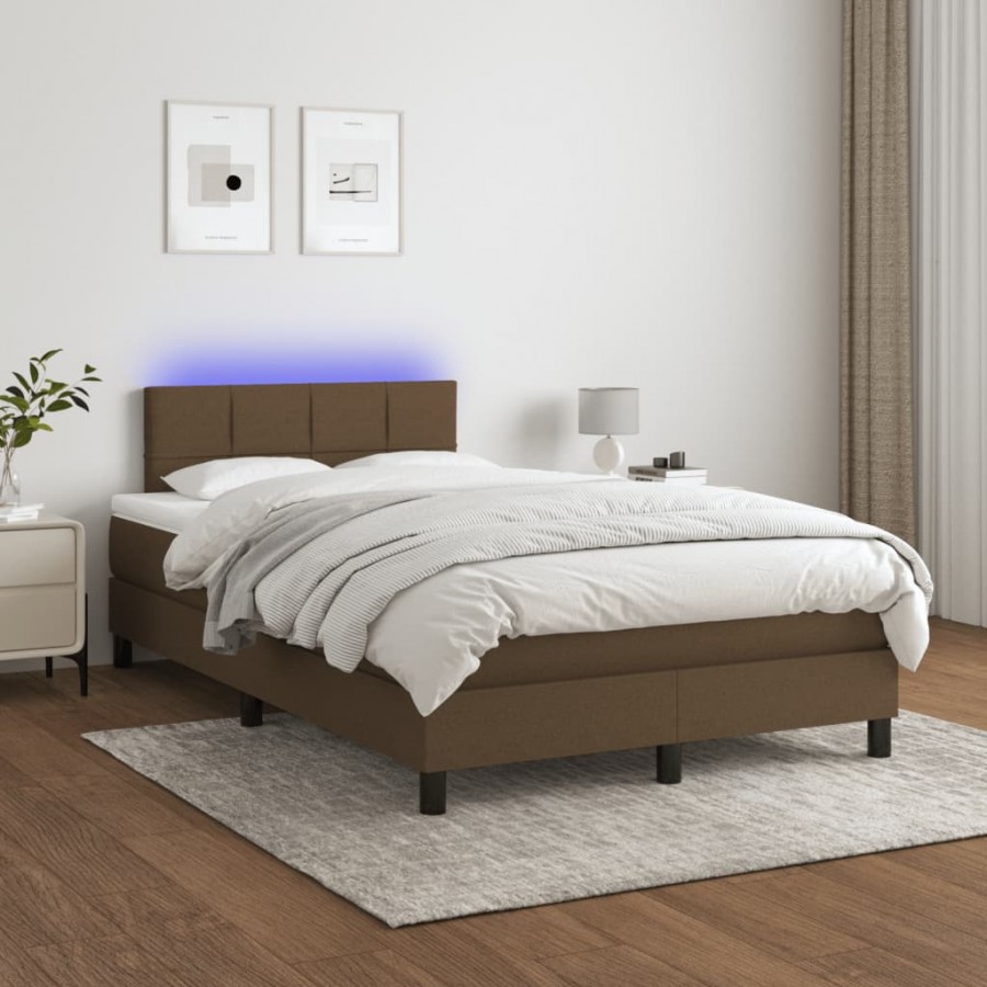 Cadre de lit matelas et LED Marron foncé 120x200 cm