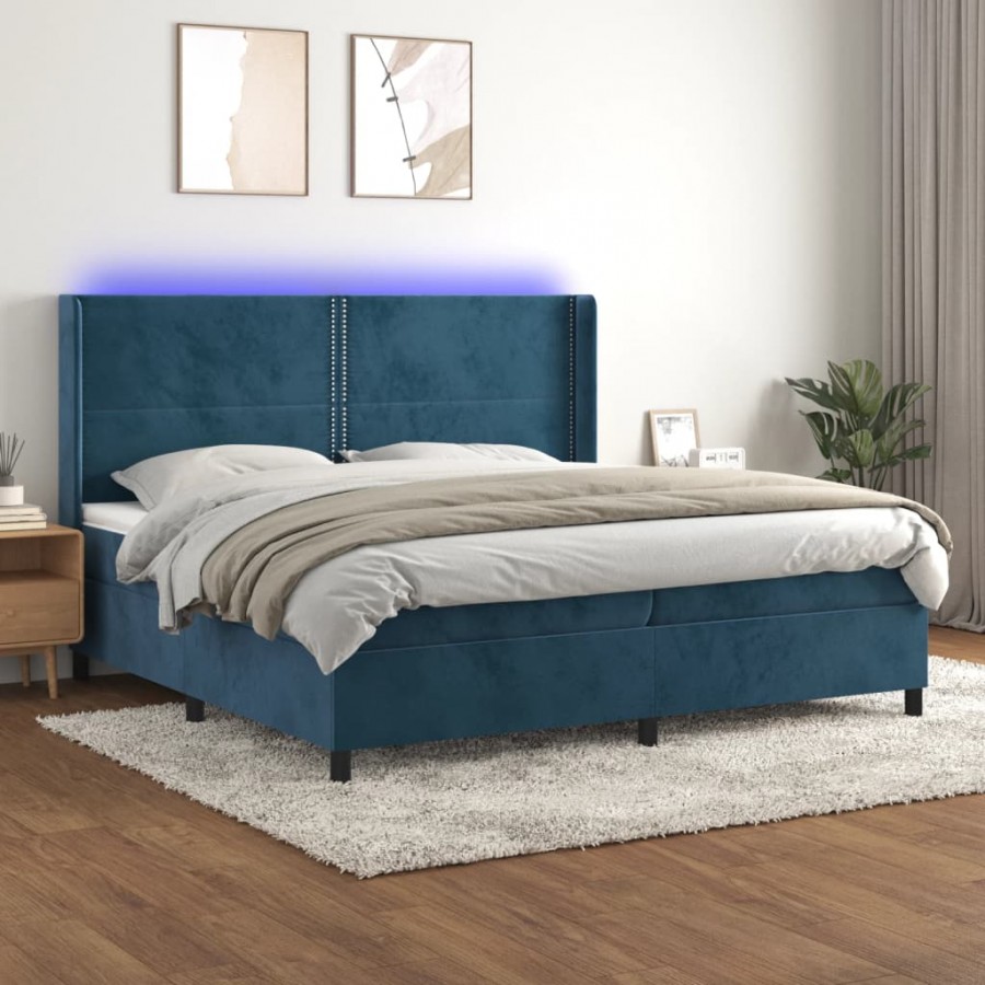 Cadre de lit matelas et LED Bleu foncé 200x200 cm