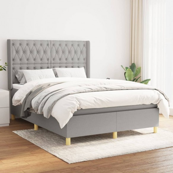 Cadre de lit avec matelas Gris clair 140x200cm Tissu