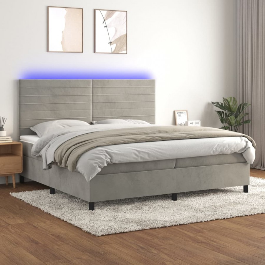 Cadre de lit avec matelas LED Gris clair 200x200 cm